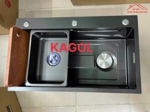 Chau Rua Bat Inox 1 Ho Phu Nano Mau Den Kagol 75x45cm